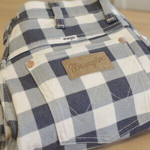 Wrangler Wrock 672 Gingham Kick Flare Blue Plaid Checkered Pants Size 28 Vintage